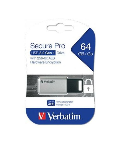 USB stick Verbatim Secure Pro Zwart Zwart/Gris 64 GB