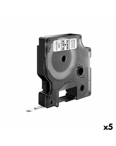 Laminerat Band till Etikettskrivare Dymo D1 43613 6 mm LabelManager™ Vit Svart (5 antal)