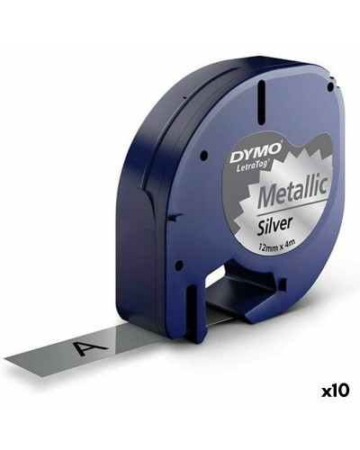 Dymo LetraTag 91208 Laminated Tape 12mm Black/Silver - 10 Pieces
