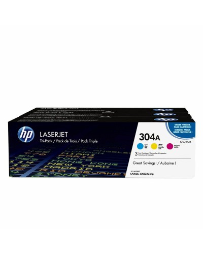 Väriaine HP Pack de ahorro de 3 cartuchos de tóner original LaserJet HP 304A cian/magenta/amarillo Kolmiväri
