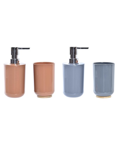 DKD Home Decor Ensemble de salle de bain : Aluminium Bambou Moderne, Gris Orange Corail - 2 Pcs
