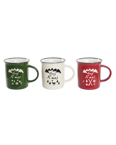 Tasse Mug DKD Home Decor Porcelaine Grès 330ml - Set 3 Unités
