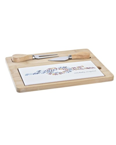 Kaasplank DKD Home Decor Zeeman Multicolour Bamboe Keramiek (24,5 x 20 x 1,2 cm) (4 Onderdelen)