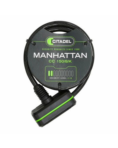 Citadel Manhattan Antivol Vélo Câble 150cm Noir - Cadenas Intégré
