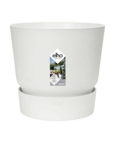 Vaso da Fiori Rotondo Elho Greenville | Diametro 39 cm | Plastica Bianca | Con Piatto