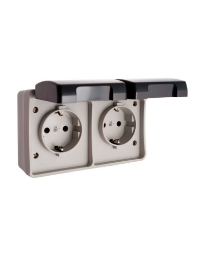 Plug-in basis Solera Met deksel Dubbel Grijs 16 A Oppervlak