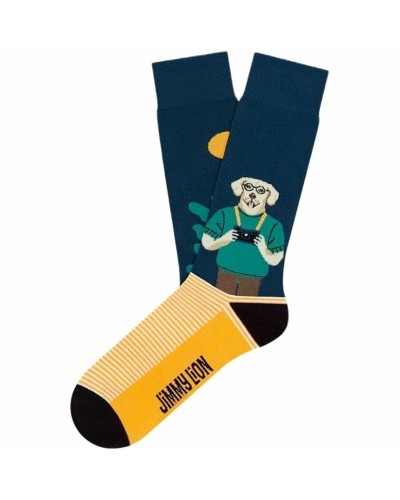 Jimmy Lion Socken The Photographer Dunkelblau - Größe 36-40 - Kameramuster
