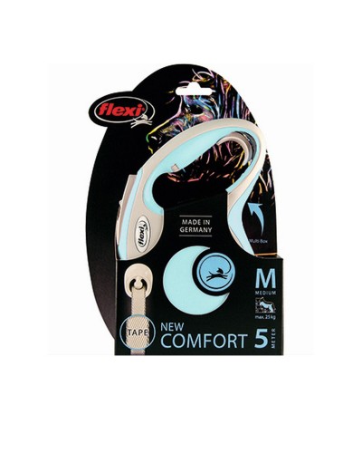 Flexi NEW COMFORT Correa para Perros Talla S - Azul Claro, Enrollable
