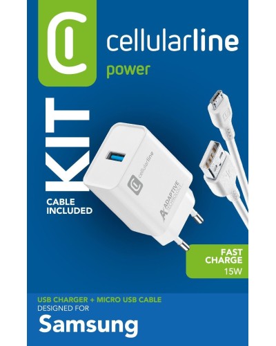 Cellular Line Adaptive Fast Charger Kit 15w Caricabatterie Da 15w Con Cavo Micro Usb Incluso