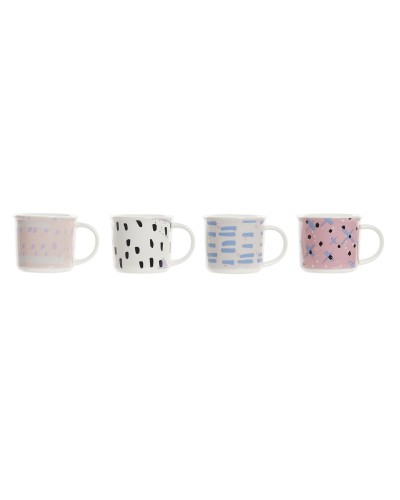Tasse Mug DKD Home Decor Grès 310ml - Set 4 Pièces Noir Bleu Rose Blanc
