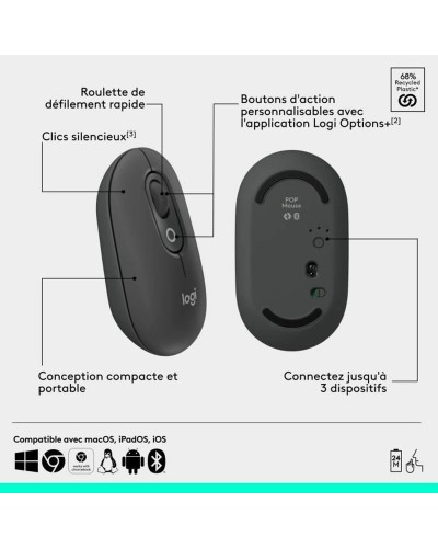 Draadloze Bluetooth-muis Logitech Pop Donker grijs