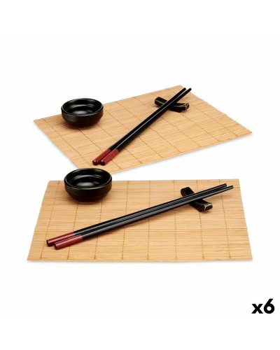 Sushi-set Kinvara SJ4702 Zwart Natuurlijk Bamboe Porslin (8 Onderdelen) (6 Stuks)
