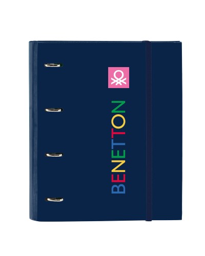 Benetton Raccoglitore ad Anelli Damero Blu Marino - 27x32x3.5 cm - Scuola/Ufficio
