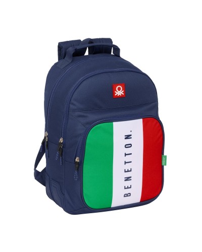 Mochila Escolar Benetton Flag Azul Marino: 32x42x15 cm - Cómoda y Resistente
