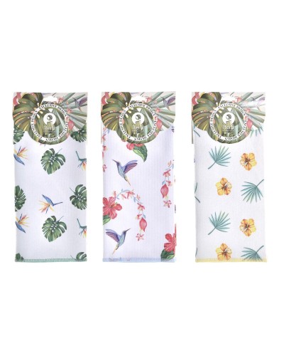 Küchentuch DKD Home Decor Grau Tropical 3 Stücke