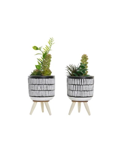 Plante décorative DKD Home Decor Céramique Noir Polyéthylène Blanc Vert (7 x 7 x 19 cm) (2 Unités)