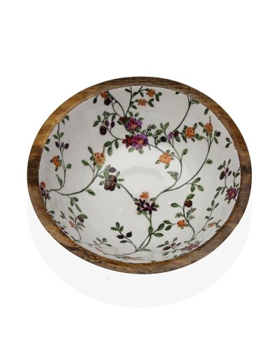 Salad Bowl Versa Flowers Porcelain Mango wood 30 x 10 x 30 cm