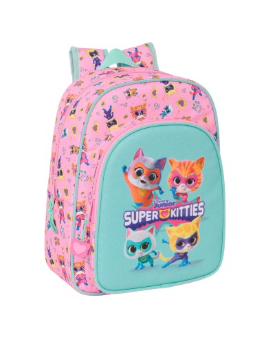 SuperKitties Schulrucksack Rosa Türkis 26x34x11 cm - Mädchen
