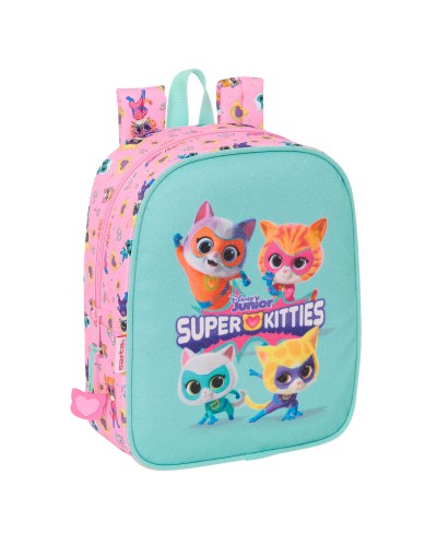 Zaino Scuola SuperKitties Rosa Turchese 22x27x10 cm - Bambina Asilo
