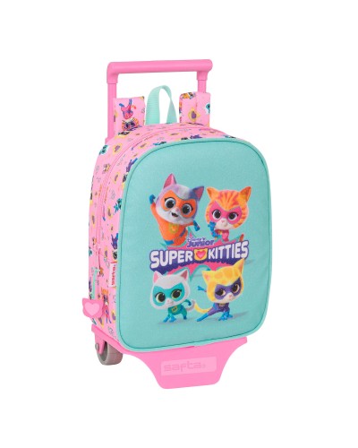 Skolväska med hjul SuperKitties Rosa Turkos 22 x 27 x 10 cm