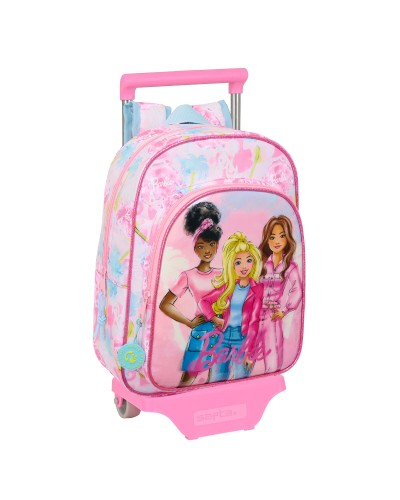 Trolley Escolar Barbie Painterly Rosa Azul: Mochila con Ruedas Extensible
