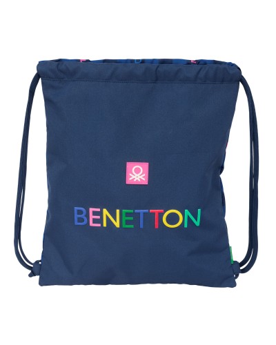Benetton Mochila Cordones Damero Azul Marino 35x40cm - Bolsa Deporte/Ocio
