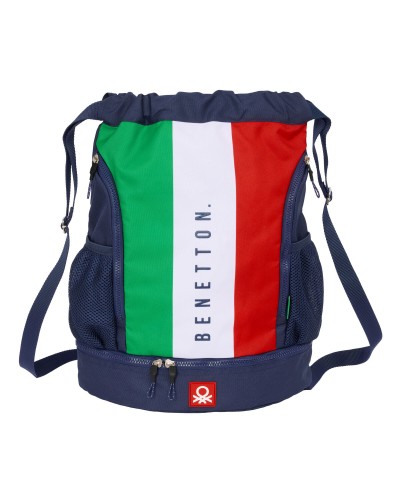 Benetton Sac à Dos Cordons Flag Bleu Marine 35x40cm - Sac de Sport Décontracté
