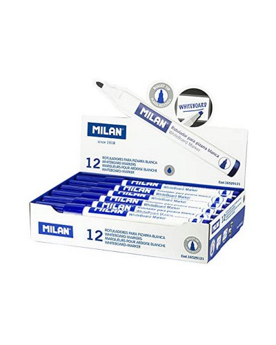 Milan Rotuladores Pizarra Blanca - 12 Unidades Azules - Escritura Fluida PVC
