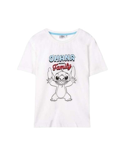 T-shirt Enfant Stitch Blanche - Manches Courtes, 100% Coton Disney

