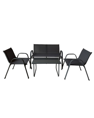 Marbueno Set Gartenmöbel Tisch und Stühle Schwarz Textilene 10468