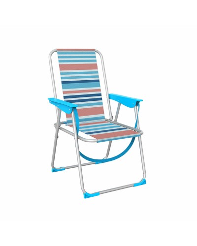 Marbueno Sedia Pieghevole Alluminio: Spiaggia/Piscina, Strisce Arancio Blu 53x56x78 cm
