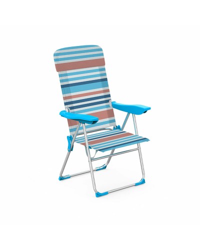 Marbueno Folding Aluminum Chair 5 Positions - Orange/Blue Stripes Cushion
