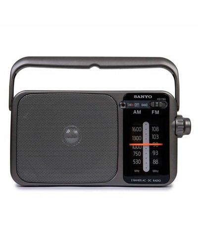 Radio Portátil Sanyo Gris: Compacta, FM/AM, Audio Nítido.
