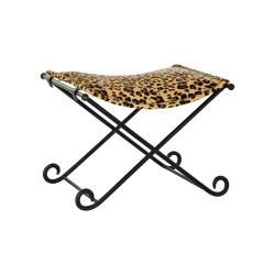 Poggiapiedi DKD Home Decor Nero Metallo, Pelle Leopardo - Dimensioni: 55x45x41 cm