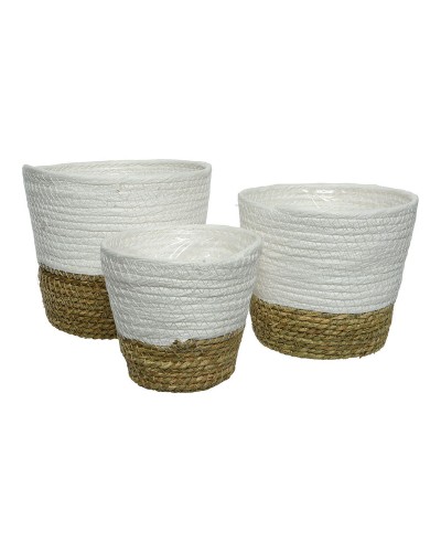 Set med planteringskärl EDM 875984 Vit Brun Snöre (3 Delar)