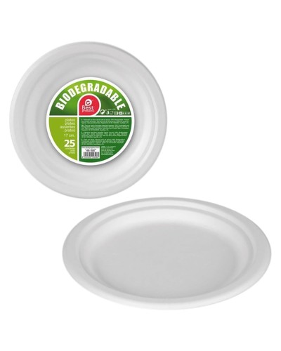 Geschirr-Set Best Products Green Zuckerrohr Ø 17 cm Weiß Biologisch abbaubar Einwegartikel 25 Stück