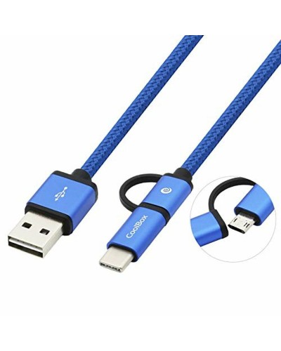 USB-kaapeli - Micro-USB ja USB-C CoolBox COO-CAB-U2MC-BL Sininen