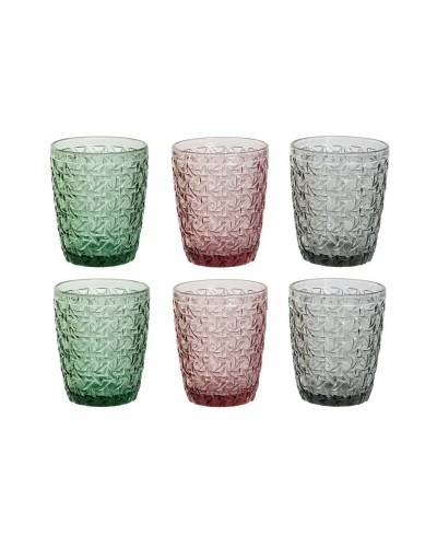 Set di Bicchieri DKD Home Decor Verde Grigio Rosa Cristallo Con rilievo 240 ml (6 Unità)