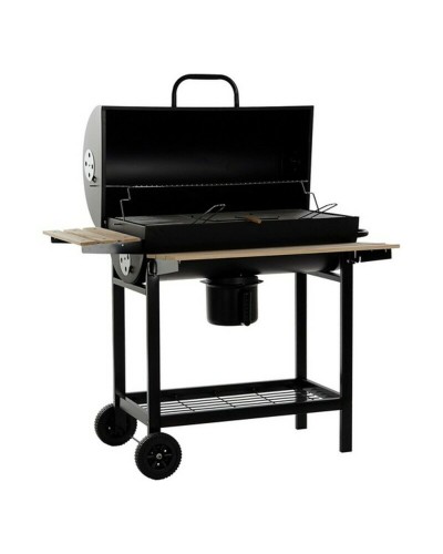 Coal Barbecue with Cover and Wheels DKD Home Decor Black Natural Wood Metal Steel 108 x 71 x 103 cm