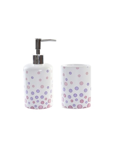DKD Home Decor Bathroom Set, 2x Accessories in White Dolomite ABS, Dots, 7.5 cm
