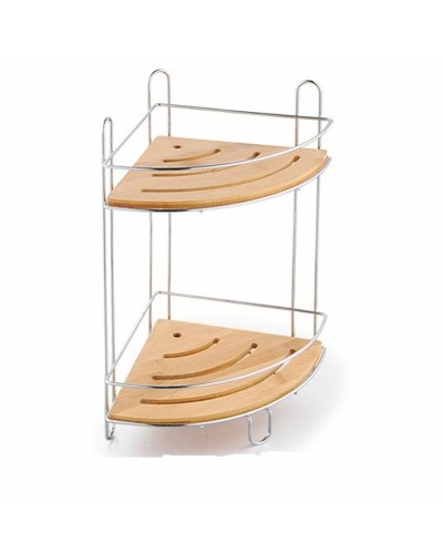 Vinkelhylla DKD Home Decor Naturell Bambu Rostfri krommetall 2 Hyllor 19,5 x 19,5 x 36,5 cm