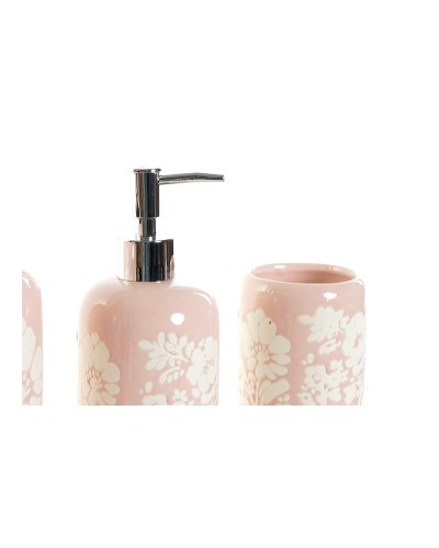 Ensemble d'accessoires de salle de bain DKD Home Decor en céramique rose et blanc (8 x 8 x 17,5 cm)

