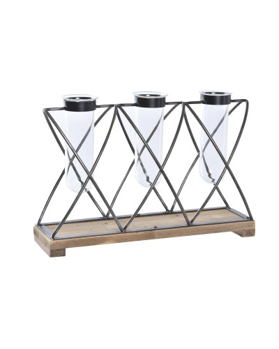 Vaas DKD Home Decor Bruin Zwart Transparant Metaal Kristal Paulownia hout 36,5 x 11,5 x 23,5 cm