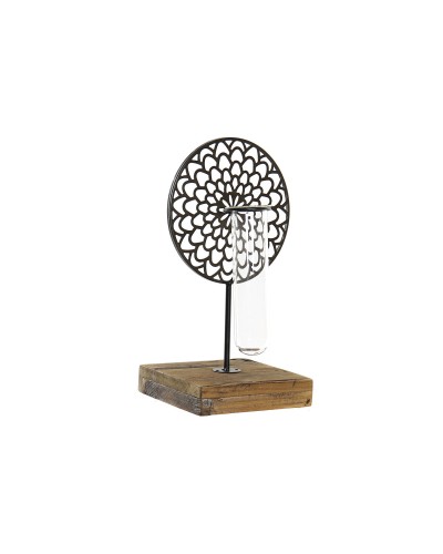 DKD Home Decor Candlestick in Black Crystal and Brown Wood, 20x20x36 cm
