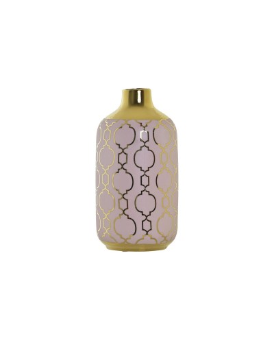 DKD Home Decor Vase aus orientalischem, verchromtem Porzellan in Roségold, 13 x 13 x 26 cm, elegante Dekoration für Ihr Zuhause
