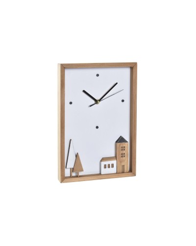 DKD Home Decor Wanduhr: Weiß, Braun, Holz und Aluminium | Stadt-Design | 20 x 4 x 30 cm
