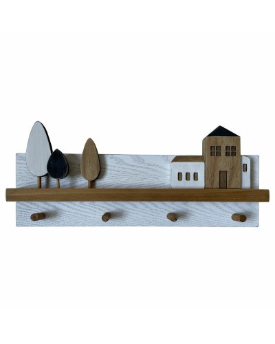 Wandkapstok DKD Home Decor Hout Huizen Stads 40 x 4 x 17 cm