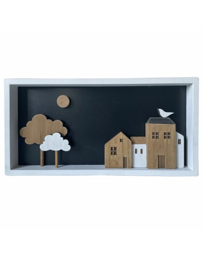 Väggdekoration DKD Home Decor Vit Brun Hus Urban 40 x 3,5 x 20 cm