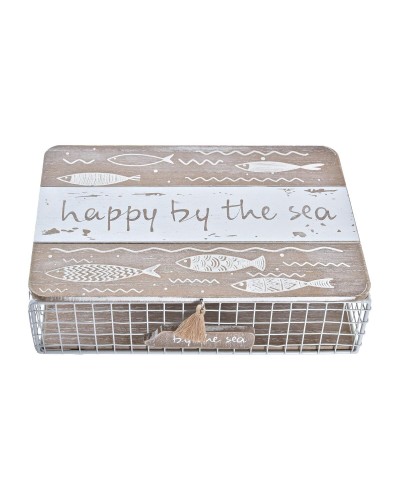 Koristerasia DKD Home Decor Valkoinen Ruskea Puu Metalli 24 x 16 x 6 cm