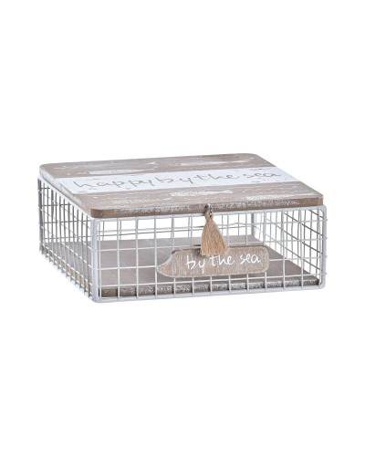 Dekorative Schachtel Modern DKD Home Decor | Weiß und Braun | Holz und Aluminium | 16 x 16 x 6 cm
